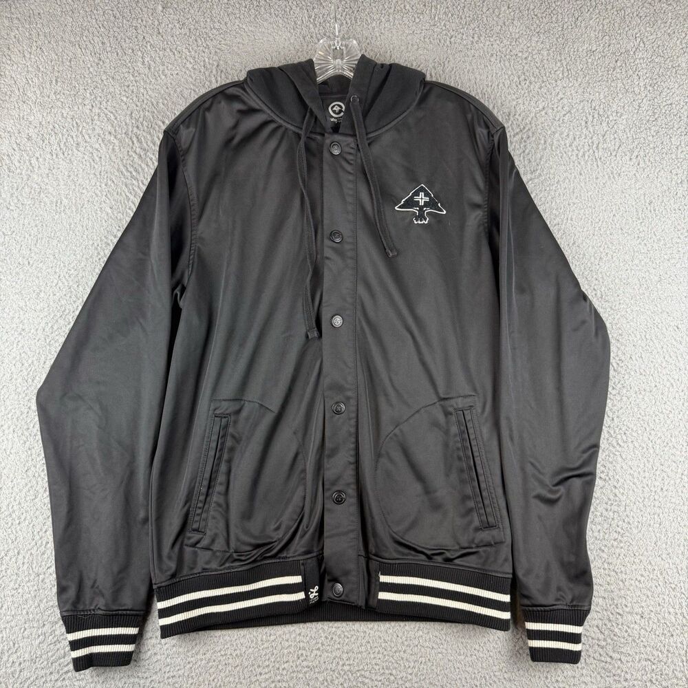 Lifted Research Group Men's Large LRG Hooded Button Up Jacket Black